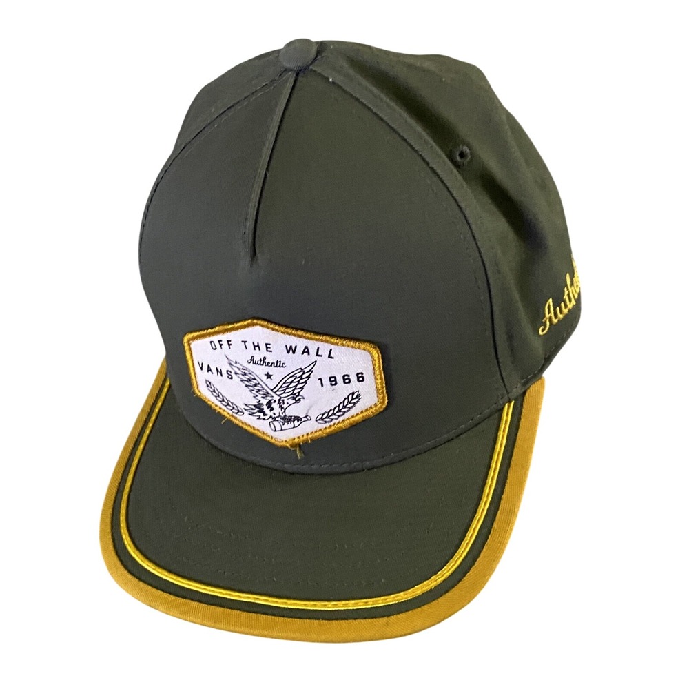 Vans Off The Wall Authentic 1966 Snapback Hat Olive Green Mustard Yellow Eagle